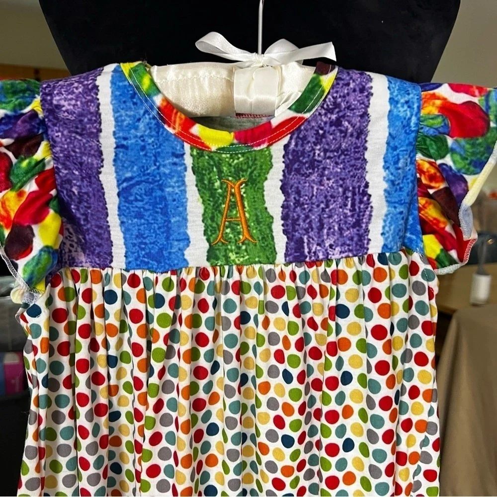 GIRLS DRESS SIZE 4-5T WITH MONOGRAMMED INITIAL “A”